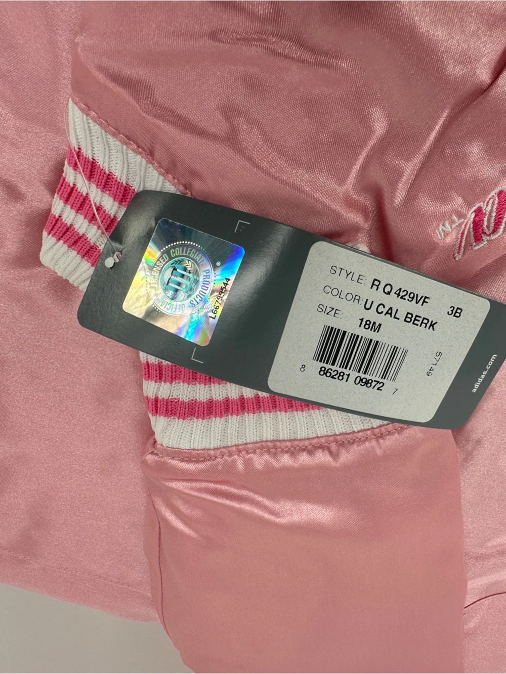 NWT Adidas U CAL BERK pink satin heart letterman jacket